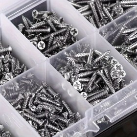 Resim 620 Parça, M2M3M4 Karbon Çelik Kendinden Vidalama Düz Başlı Plaka Vidaları ve Ahşap Vidalar Kombinasyon Seti - Yüksek Kalite Kendinden Vidalama Vidaları Kutu 