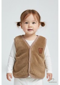 Resim Babyden's Welsoft Kız Bebek Çocuk Çıtçıtlı Yelek Yumuşak Dokulu,ayıcık Armalı,peluş Bebek Yeleği Kahverengi 