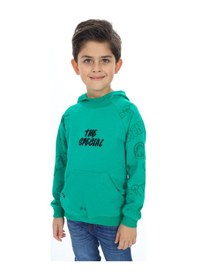 Resim Toontoy Kids Toontoy Erkek Çocuk Relax Fit Kapüşonlu Cepli Reglan Kol Baskılı Sweatshirt - 2 İplik Yeşil 