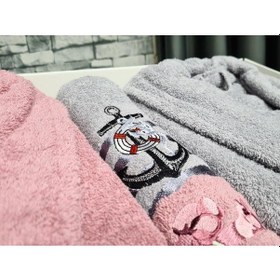 Resim Çeyizlik Aile Bornoz Seti 4 Parça Gül Kurusu Gri Gül Kurusu 