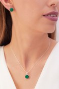 Resim ATEŞ GOLD Gümüş Set 925 Ayar Zirkon Taşlı Top Kolye Küpe 