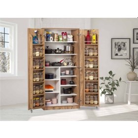 Resim Ceviz Çok Amaçlı 165 Derece Açılabilir 2 Kapaklı Kiler Dolap 