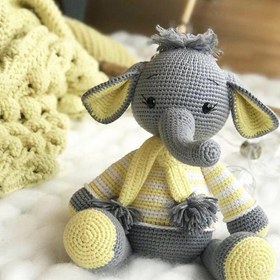 Resim Amigurumi Çizgili Fil Oyuncak - Gri-Sarı 
