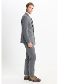Resim AC&Co / Altınyıldız Classics Erkek Koyu Grı Slim Fit Dar Kesim Kırlangıç Yaka Çizgili Kapak Cepli Esnek Takım Elbise Koyu Gri 