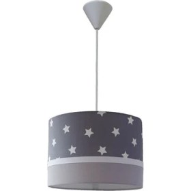 Resim Onay Avize Gri Yıldızlı Gri 2.li Set M-710 Kumaş Kaplama Genç ve Çocuk Odası Avize ve Abajur Takımı 