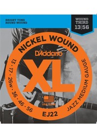 Resim D'addario Ej22 Nickel Wound Elektro Gitar Tel Seti - 13-56 Jazz Medium Profesyonel Kalın Ölçü, Maksimum Rezonans, Güçlü Orta Frekanslar Ve Sert Tansiyon 