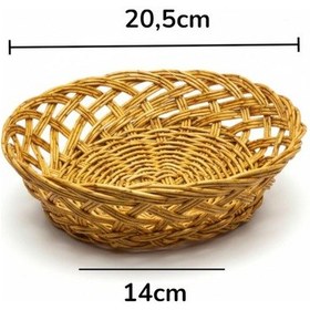 Resim Plastik Rattan Ekmeklik, Meyvelik, Ekmek Sepeti 20cm Krem 