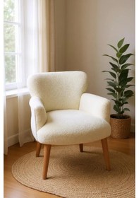 Resim Roma Berjer - Modern Tekli Koltuk - Welsoft Yumuşa Kumaş - Krem 