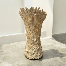 Resim Dekoratif Polyester Kuşlu Dik Vazo Krem Eskitme 25 Cm 