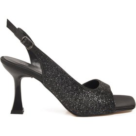 Resim aspor Siyah Saten Taş İşlemeli Kadın Abiye Ayakkabı 