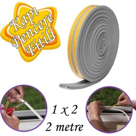 Resim Glaswen 1x2=2 Metre Kapı Pencere Bandı Gri Fitili Yapışkanlı Soğuk Izolasyon Bant 