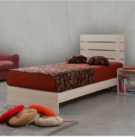 Resim Pasifichome Huga Tek Kişilik Ahşap Karyola Meşe 100Lk / Başlıklı Karyola 