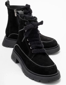 Resim Luvi Shoes Mına Siyah Süet Hakiki Deri Kadın Postal Bot Siyah Süet 
