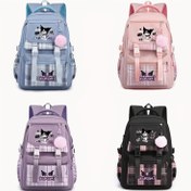 Resim Sanrio for kuromi Cartoon Print Backpack, Lightweight Nylon, Spacious College Style, Polyester Lining, Zipper Closure, Hand Washable, Suitable for Daily Commuting and School Travel 
