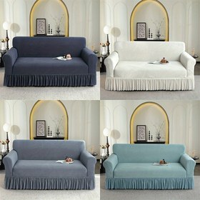 Resim Klasik Ruffle-Kenarlı Slipcover Seti ile Grip Elastik Bant - Makine Yıkamalı, Esnek Polyester-Spandeks Blend Koltuk Kapağı için Yaşam Odası, Yatak Odası, Ofis Mobilyası Koruma - Lüks Jakar Dokuma, Dayanıklı, Soluk, Yumuşak - Tek, Loveseat, 3-Koltuk, 4-Koltuk Kanepeler için Evrensel Uyumluluk - Gri 