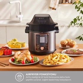 Resim Karaca Cooker 2in1 6l Çok Amaçlı Basınçlı Pişirici Akıllı Elektrikli Düdüklü Tencere ve Airfryer Silver 