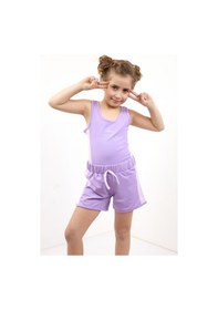 Resim Toontoy Kids Toontoy Kız Çocuk 2'li Takım Baskılı U Yaka Atlet & Beli Lastikli Şort - Garni Detaylı Lila 