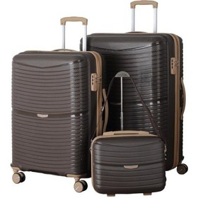 Resim Mçs V379 Aura Y.üretim Pp Valiz 55 Cm + 65 Cm + Makyaj Acı Kahve/şampanya Set 