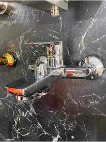 Resim İSAOĞLU YAPI Gümüş Banyo Bataryası Kare Büyük Tasarım Krom Duş Musluğu Banyo Armatür 