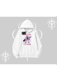 Resim Kapşonlu Sweatshirt Kawaii Cyberpunk Kız Japon Stil Baskı Beyaz 