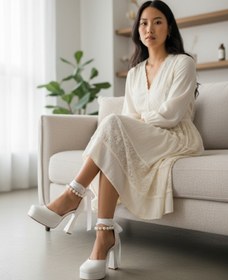 Resim Blackroses Bileği İncili Gelin Nikah Ayakkabısı ince ökçeli ve Özel Günler için Topuklu Ayakkabı 