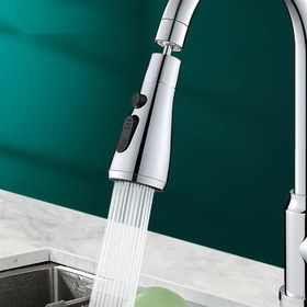 Resim 1 Adet - Evrensel Modern Metal Mutfak Musluk Perdesi, 360° Dönebilen Yüksek Basınçlı Su Tasarruflu Lavabo Sprey Aparatı ve Merkezi Montaj Kiti - Paslanmaz Çelik - Ev, Karavan, Banyo Kullanımı İçin - Yeni Eve Taşınma & Mutfak Yenileme için İdeal Hediye 