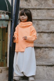Resim Turuncu Neon Asimetrik Sweat & Samurai Şalvar Takım Boyunluk Hediyeli - 5 Yaş 