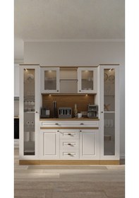 Resim Mikel Masalı Kahve Köşesi Led Aydınlatmalı %100 Mdf 200 45 200 Beyaz - Meşe 