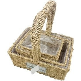 Resim Kare Doğal Hasır Sepet Seti - 3'lü Naturel 