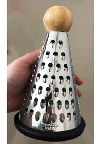 Resim Ahşap Saplı Tutamaçlı Paslanmaz Çelik Silikon Tabanlı Lüks El Rendesi - Konik/huni Şekillinde Top Kapak Rende 