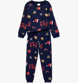 Resim Erkek Bebek Pamuklu Uzun Kollu Bisiklet Yaka Desenli Pijama Takımı 