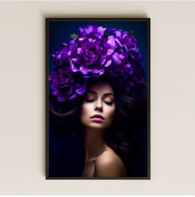 Resim Mor Gül Taçlı Kadın Portresi Temalı Asil Sanatsal Pleksi Tablo 