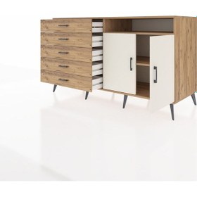Resim Kronos Konsol 2 Raflı 5 Çekmeceli 2 Kapaklı 176x59x99 Çam-aytaşı/ Çam-aytaşı/çam 