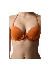 Resim Penti Turuncu Boyundan Bağlamalı Push Up Bikini Üstü 