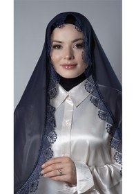 Resim Hürrem Bone Lacivert Namaz Başörtüsü Şal Şifon Kumaş Güpürlü 202106 02 