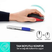 Resim Logitech M191 Büyük Boy Kablosuz Mouse, Sağ ve Sol Elle Kullanıma Uygun, 10 m Kullanım Mesafesi, Kırmızı 