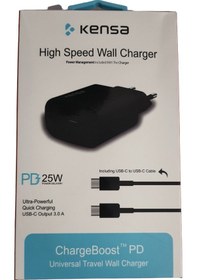 Resim Kensa 3.0A 25W Type-C Hızlı Şarj Aleti Seti Siyah 