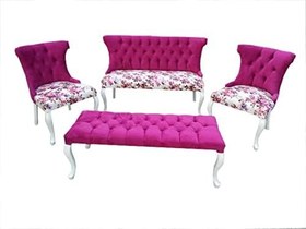 Resim Berjer 12525 ÇAY SET Kayın ASLAN Ayak Model Parlak Beyaz Kapitone Babayface Kumaş 