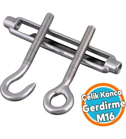 Resim (1 Adet) Çelik Kanca Yük Halat Gerdirme Germe Gergi Galvanizli Paslanmaz M16 Yüksek Dirençli Aparatı 