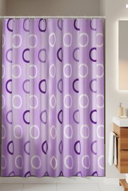Resim Tropikhome Lila Banyo Perdesi-halka Desen Lüx Mor Renk Duş Perdesi, 180x200 Duş Perdesi Tek Kanat Küvet Perdesi 