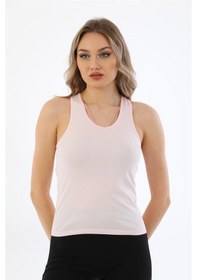 Resim Kadın Pamuklu Likralı Sporcu Askılı Atlet-Pembe 