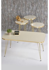Resim Zigon Sehpa Ve Orta Sehpa Kr Set Gold Krem Tel Ayak 