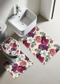 Resim Modern Desenli Dijital Baskı 3’lü Banyo Paspas Takımı Yıkanabilir Kaymaz Tabanlı Klozet Takımı KLZ0053 