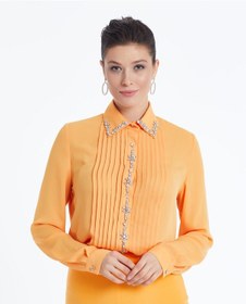Resim Serpil Exclusive Kadın Taş Detaylı Gömlek Şık Düğme Ve Yaka İşlemeli Orange 