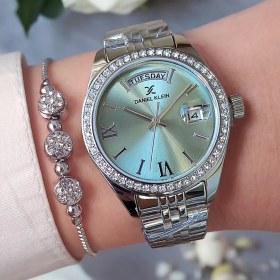 Resim Daniel Klein 33 mm Jübile Bilezik Açık Yeşil Kadran Takvimli Metalik Kadın Kol Saati, Taşlı Bileklik Hediyeli 
