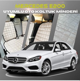 Resim Mercedes E200 Bej Renk Tay Tüyü Cepli & Terletmez Sırtlı Oto Koltuk Minder Seti - Koltuk Koruma Kılıfı Ön & Arka Tam Set 