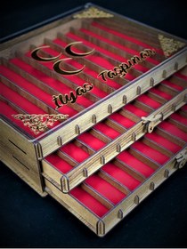 Resim Yaman Hediyelik Kişiye Özel Cam Kapaklı Ahşap Tesbih Koleksiyon Kutusu Hediyelik Yazılı 30 Tesbihlik - Üç Hilal 