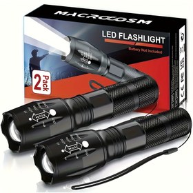 Resim 2 adet LED Yakınlaştırılabilir El Feneri - Kamp, Yürüyüş, Balıkçılık & Acil Durumlar için Taşınabilir, Parlak Alüminyum Alaşımlı Fener (Piller Dahil Değildir) 