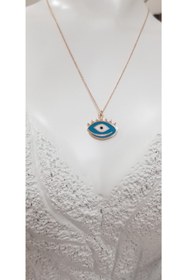 Resim vogutima jewelery&silver by timuçin mavili Göz Serisi Mineli Model Göz V Kirpik Rose 925 Ayar Gümüş Sevgiliye - Eşe - Anneye Kolye 