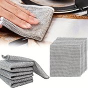 Resim Dayanıklı Metal Tel Bulaşık Bezi - Çizmez, Sürtmeyen Temizlik Pedi, Tencere, Tepsi, Tezgah ve Lavabo için Yığılabilir Temizlik Bezi - Islak/Kuru Kullanım Mutfak & Banyo Temizleyici - Sağlam Yapılı Çok Amaçlı File Dokulu Temizlik Pedi, Ev Aşçıları İçin, Günlük Kullanıma Uygun 